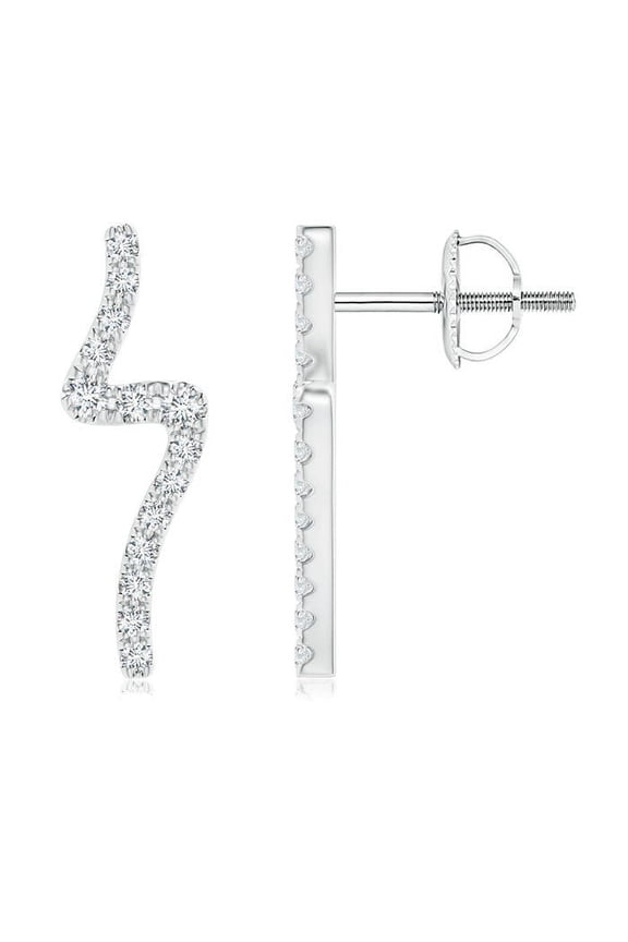 Lab Grown Diamond Wave Stud Earrings for Women in 14K White Gold (Size-1.4mm| Color-F-G| Clarity-VS) | April Birthstone, Anniversary, Jewelry Gift for Women | Lab-Grown Diamond Earrings