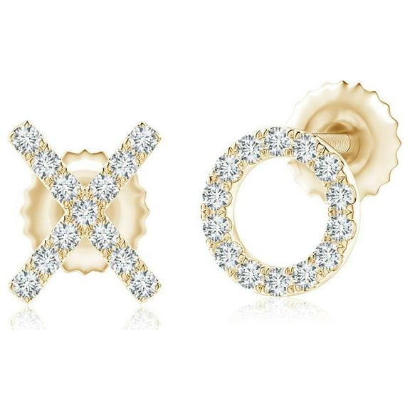 ANGARA Lab Grown Diamond XO Stud Earrings for Women in 14K Yellow Gold (Size-0.9mm| Color-F-G| Clarity-VS) | April Birthstone, Anniversary, Jewelry Gift for Women | Lab-Grown Diamond Earrings