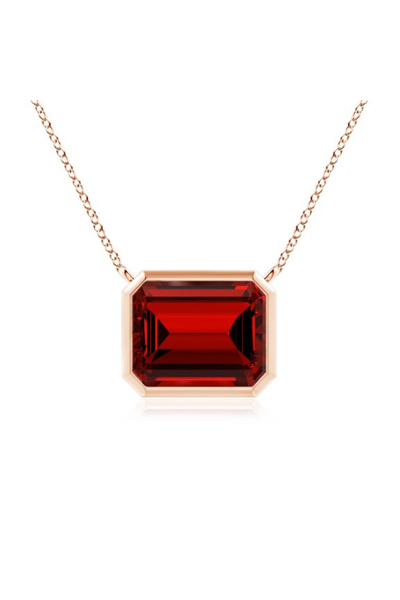 Lab Grown 4 Ct East-West Bezel-Set Emerald-Cut Ruby Pendant for Women in 14K Rose Gold (Size-10x8mm) | July Birthstone, Birthday, Anniversary, Jewelry Gift for Women | Lab-Grown Ruby Necklace