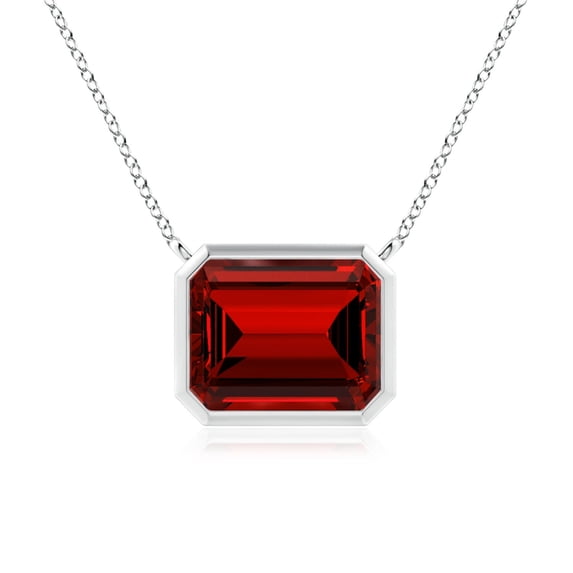 ANGARA Lab Grown 4 Ct East-West Bezel-Set Emerald-Cut Ruby Pendant for Women in 14K White Gold (Size-10x8mm) | July Birthstone, Birthday, Anniversary, Jewelry Gift for Women | Lab-Grown Ruby Necklace