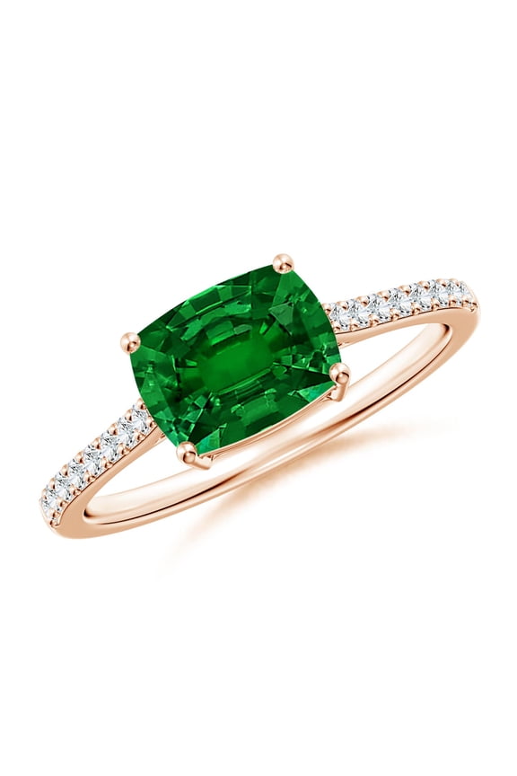 Lab Grown East-West Cushion Rectangular Emerald Cathedral Engagement Ring for Women in 14K Rose Gold (Size-8x6mm) | May Birthstone, Anniversary, Jewelry Gift for Women | Lab-Grown Emerald Ring