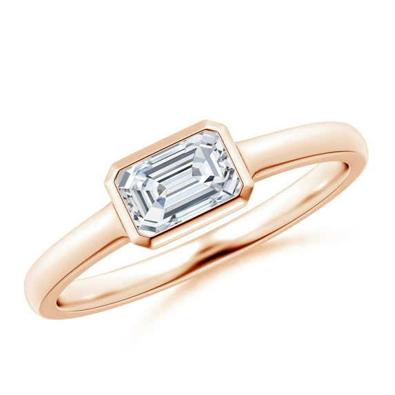 ANGARA Lab Grown Emerald-Cut Diamond Solitaire Ring for Women in 14K Rose Gold (Size-6x4mm| Color-F-G| Clarity-VS) | April Birthstone, Anniversary, Jewelry Gift for Women | Lab-Grown Diamond Ring