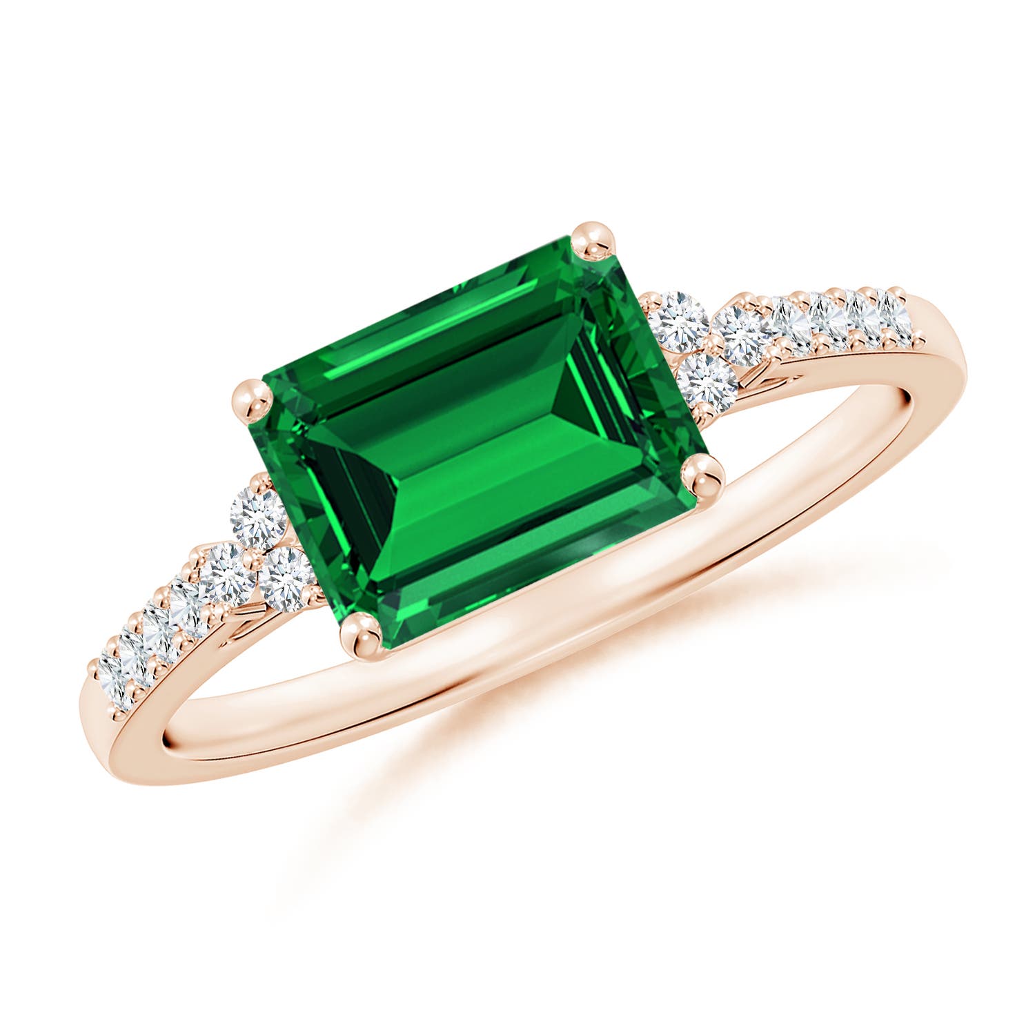ANGARA Lab Grown 1.5 Ct Emerald-Cut Emerald Side Stone Engagement Ring ...