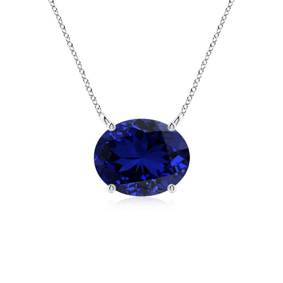 ANGARA Lab Grown 3.3 Ct East-West Blue Sapphire Pendant for Women in 925 Sterling Silver (Size-10x8mm) | September Birthstone, Anniversary, Jewelry Gift for Women | Lab-Grown Blue Sapphire Necklace