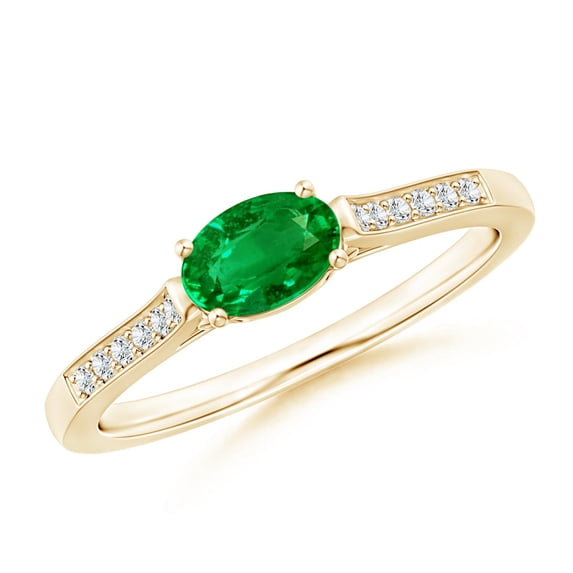 ANGARA Lab Grown East West Oval Emerald Solitaire Ring with Diamonds for Women in 14K Yellow Gold (Size-6x4mm) | May Birthstone, Birthday, Anniversary, Jewelry Gift for Women | Lab-Grown Emerald Ring