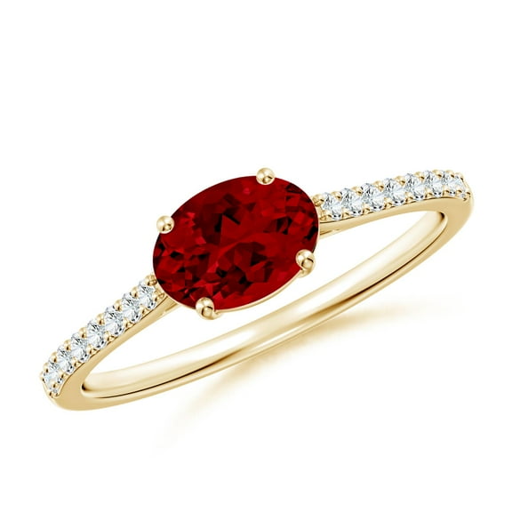 ANGARA Lab Grown 1 Ct East-West Oval Ruby Cathedral Engagement Ring for Women in 14K Yellow Gold (Size-7x5mm) | July Birthstone, Birthday, Anniversary, Jewelry Gift for Women | Lab-Grown Ruby Ring