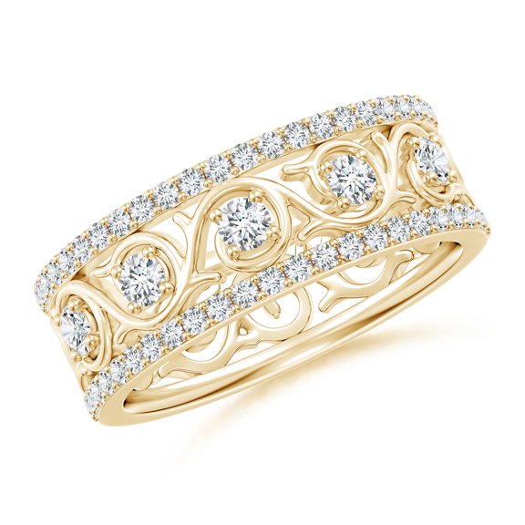 ANGARA Lab Grown Edwardian Style Filigree Diamond Wedding Ring for Women in 14K Yellow Gold (Size-2mm | 0.18 ct) | April Birthstone Jewelry for Her | Lab-Grown Diamond Engagement Rings