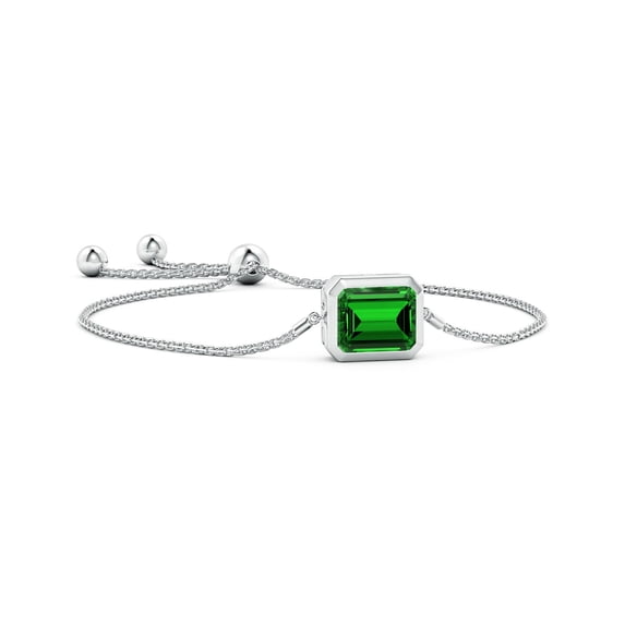 ANGARA Lab Grown 5.75 Ct Horizontally Set Emerald Bolo Bracelet for Women in 14K White Gold (Size-12x10mm) | May Birthstone, Anniversary, Jewelry Gift for Women | Lab-Grown Emerald Bracelet