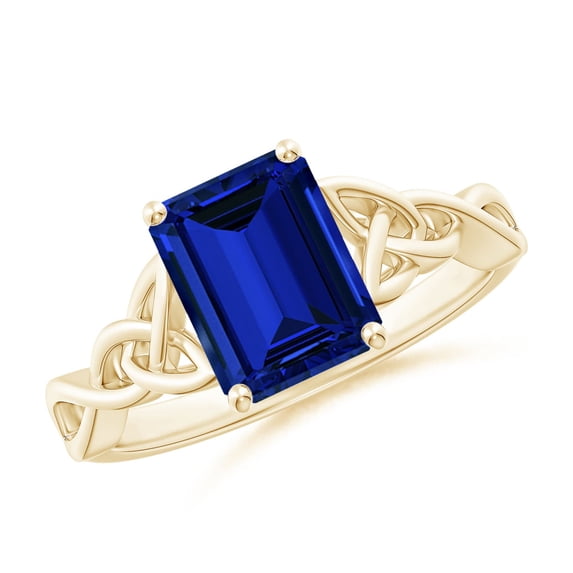 ANGARA Lab Grown 2.45 Ct Blue Sapphire Celtic Knot Engagement Ring for Women in 14K Yellow Gold (Size-9x7mm) | September Birthstone, Anniversary, Jewelry Gift for Women | Lab-Grown Blue Sapphire Ring