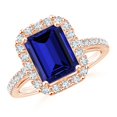 thumbnail image 1 of ANGARA Lab Grown 2.45 Ct Emerald-Cut Blue Sapphire Halo Ring in 14K Rose Gold for Women (Size-9x7mm) | September Birthstone, Anniversary, Jewelry Gift for Women | Lab Grown Blue Sapphire Ring, 1 of 8