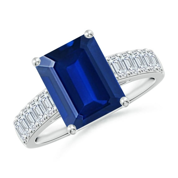 ANGARA Lab Grown 3.4 Ct Blue Sapphire Ring with Diamond Accents for Women in 14K White Gold (Size-10x8mm) | September Birthstone, Anniversary, Jewelry Gift for Women | Lab-Grown Blue Sapphire Ring