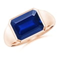 thumbnail image 1 of ANGARA Lab Grown 3.4 Ct Emerald-Cut Blue Sapphire Signet Ring for Women in 14K Rose Gold (Size-10x8mm) | September Birthstone, Anniversary, Jewelry Gift for Women | Lab-Grown Blue Sapphire Ring, 1 of 7
