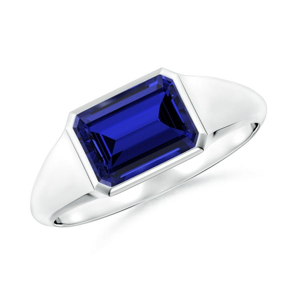 ANGARA Lab Grown 1.65 Ct Emerald-Cut Blue Sapphire Signet Ring for Women in 14K White Gold (Size-8x6mm) | September Birthstone, Anniversary, Jewelry Gift for Women | Lab-Grown Blue Sapphire Ring