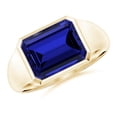 thumbnail image 1 of ANGARA Lab Grown 3.4 Ct Emerald-Cut Blue Sapphire Signet Ring for Women in 14K Yellow Gold (Size-10x8mm) | September Birthstone, Anniversary, Jewelry Gift for Women | Lab-Grown Blue Sapphire Ring, 1 of 8