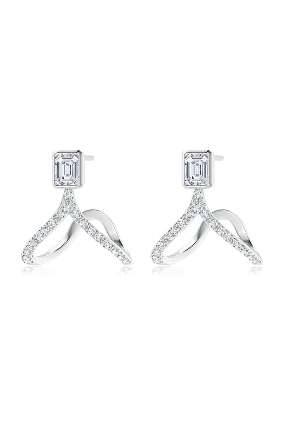 Lab Grown Emerald-Cut Diamond Cuff Earrings for Women in 14K White Gold (Size-4x3mm| Color-F-G| Clarity-VS) | April Birthstone, Anniversary, Jewelry Gift for Women | Lab-Grown Diamond Earrings