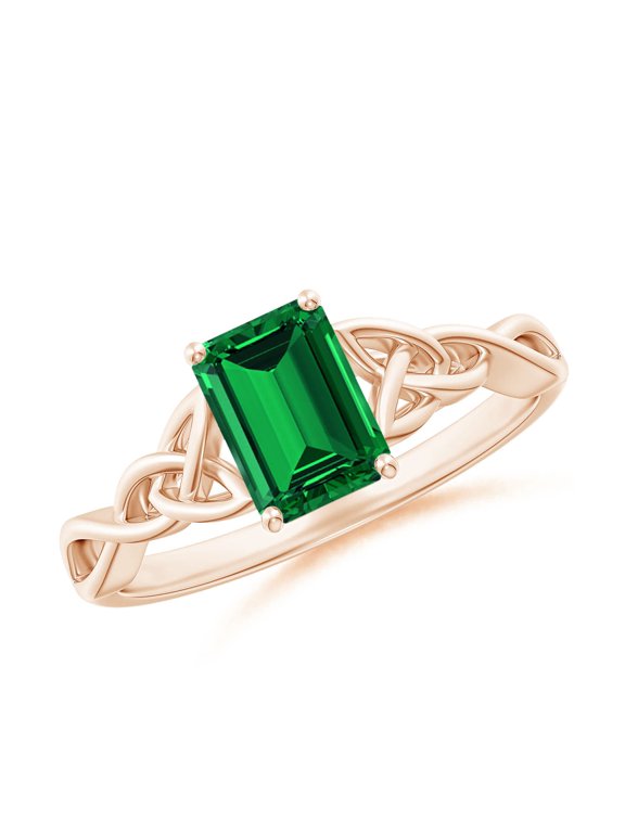 Lab Grown 1 Ct Emerald-Cut Emerald Celtic Knot Engagement Ring for Women in 14K Rose Gold (Size-7x5mm) | May Birthstone, Birthday, Anniversary, Jewelry Gift for Women | Lab-Grown Emerald Ring