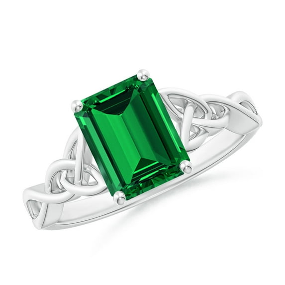 ANGARA Lab Grown 2.25 Ct Emerald-Cut Emerald Celtic Knot Engagement Ring for Women in 14K White Gold (Size-9x7mm) | May Birthstone, Anniversary, Jewelry Gift for Women | Lab-Grown Emerald Ring