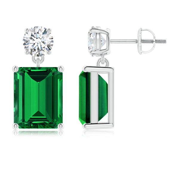 ANGARA Lab Grown 5.7 Ct Emerald-Cut Emerald Drop Earrings with Lab Diamond for Women in 14K White Gold (Size-10x8mm) | May Birthstone, Anniversary, Jewelry Gift for Women | Lab-Grown Emerald Earrings