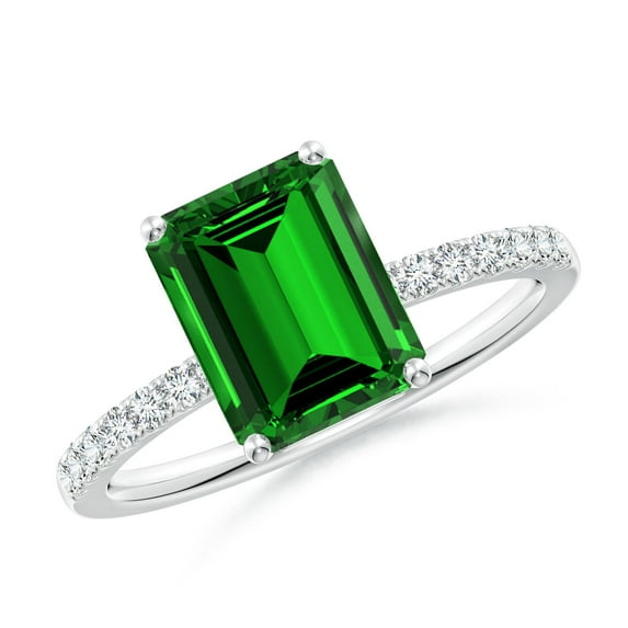 ANGARA Lab Grown 2.25 Ct Emerald-Cut Emerald Engagement Ring with Diamonds for Women in 14K White Gold (Size-9x7mm) | May Birthstone, Anniversary, Jewelry Gift for Women | Lab-Grown Emerald Ring