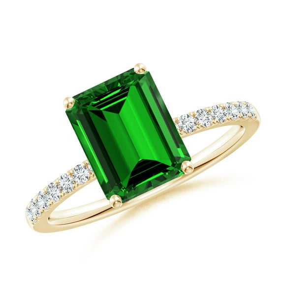 ANGARA Lab Grown 2.25 Ct Emerald-Cut Emerald Engagement Ring with Diamonds for Women in 14K Yellow Gold (Size-9x7mm) | May Birthstone, Anniversary, Jewelry Gift for Women | Lab-Grown Emerald Ring