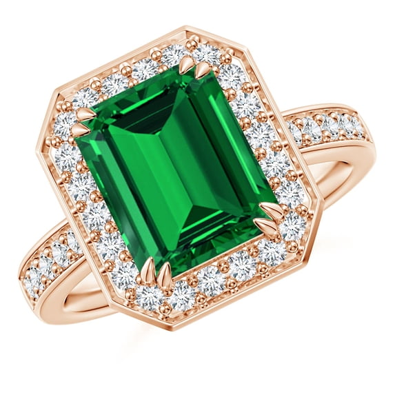 ANGARA Lab Grown 2.85 Ct Emerald Engagement Ring with Lab Diamond Halo for Women in 14K Rose Gold (Size-10x8mm) | May Birthstone, Anniversary, Jewelry Gift for Women | Lab-Grown Emerald Ring