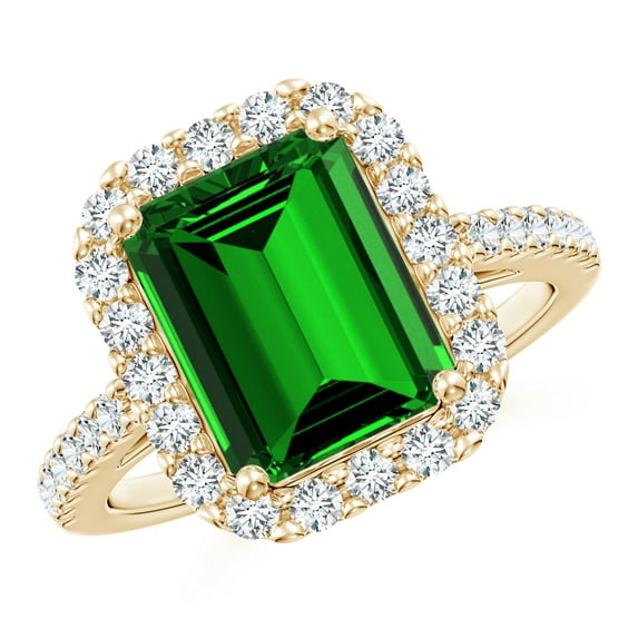 ANGARA Lab Grown 2.85 Ct Emerald-Cut Emerald Halo Ring for Women in 14K Yellow Gold (Size-10x8mm) | May Birthstone, Birthday, Anniversary, Jewelry Gift for Women | Lab-Grown Emerald Ring