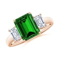 thumbnail image 1 of ANGARA Lab Grown 2.25 Ct Emerald-Cut Emerald and Lab Diamond Three Stone Ring for Women in 14K Rose Gold (Size-9x7mm) | May Birthstone, Anniversary, Jewelry Gift for Women | Lab-Grown Emerald Ring, 1 of 9