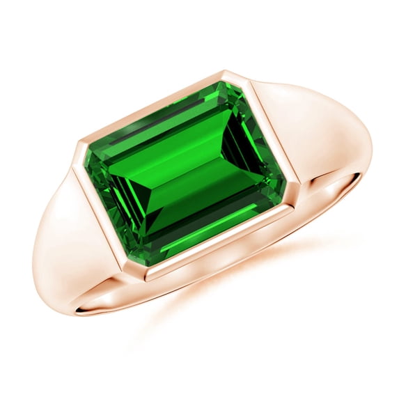 ANGARA Lab Grown 2.25 Ct Emerald-Cut Emerald Signet Ring for Women in 14K Rose Gold (Size-9x7mm) | May Birthstone, Birthday, Anniversary, Jewelry Gift for Women | Lab-Grown Emerald Ring