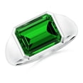 thumbnail image 1 of ANGARA Lab Grown Emerald-Cut Emerald Signet Ring for Women in 14K White Gold (Size-10x8mm) | May Birthstone Jewelry for Her | Lab-Grown Emerald Engagement Ring, 1 of 8