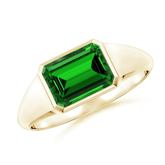 ANGARA Lab Grown 1.5 Ct Emerald-Cut Emerald Signet Ring for Women in 14K Yellow Gold (Size-8x6mm) | May Birthstone, Birthday, Anniversary, Jewelry Gift for Women | Lab-Grown Emerald Ring