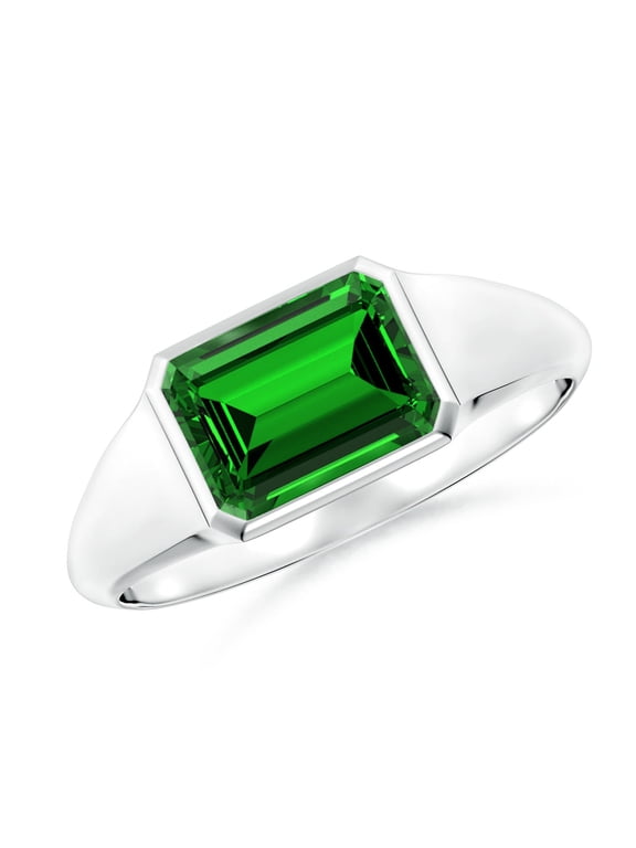 Lab Grown 1.5 Ct Emerald-Cut Emerald Signet Ring for Women in 925 Sterling Silver (Size-8x6mm) | May Birthstone, Birthday, Anniversary, Jewelry Gift for Women | Lab-Grown Emerald Ring