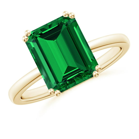 ANGARA Lab Grown 2.85 Ct Emerald-Cut Emerald Solitaire Engagement Ring for Women in 14K Yellow Gold (Size-10x8mm) | May Birthstone, Anniversary, Jewelry Gift for Women | Lab-Grown Emerald Ring