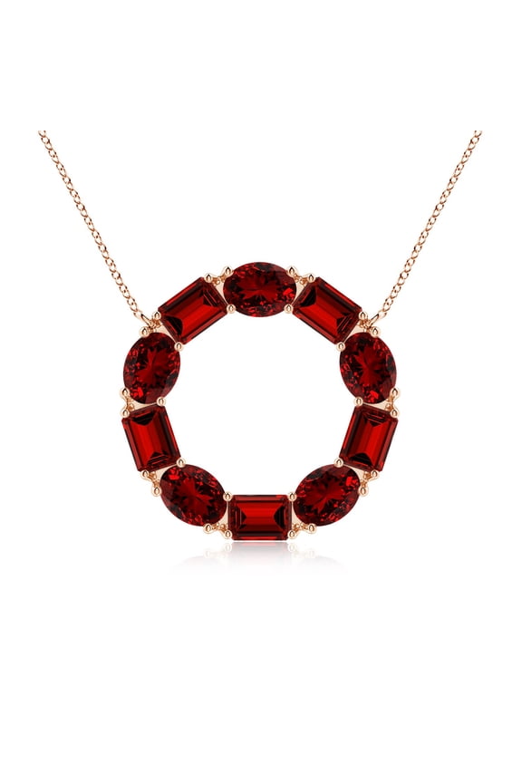 Lab Grown 3.25 Ct Emerald-Cut and Oval Ruby Circle of Life Pendant for Women in 14K Rose Gold (Size-6x4mm) | July Birthstone, Anniversary, Jewelry Gift for Women | Lab-Grown Ruby Necklace