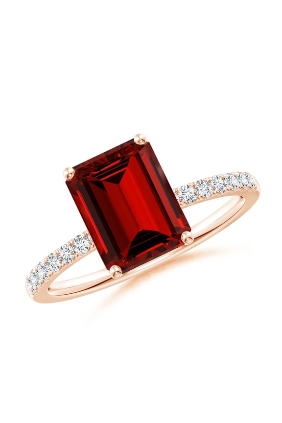 Lab Grown 3 Ct Emerald-Cut Ruby Engagement Ring with Lab Diamonds for Women in 14K Rose Gold (Size-9x7mm) | July Birthstone, Birthday, Anniversary, Jewelry Gift for Women | Lab-Grown Ruby Ring