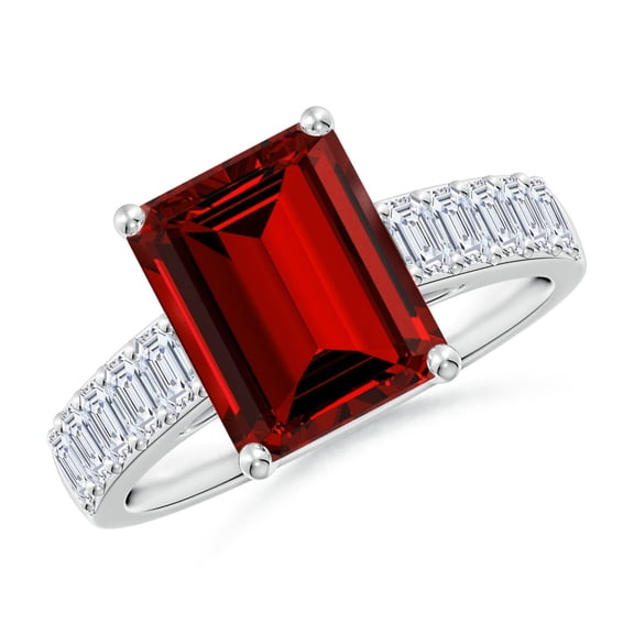 ANGARA Lab Grown 4 Ct Emerald-Cut Ruby Ring with Diamond Accents for Women in 925 Sterling Silver (Size-10x8mm) | July Birthstone, Birthday, Anniversary, Jewelry Gift for Women | Lab-Grown Ruby Ring