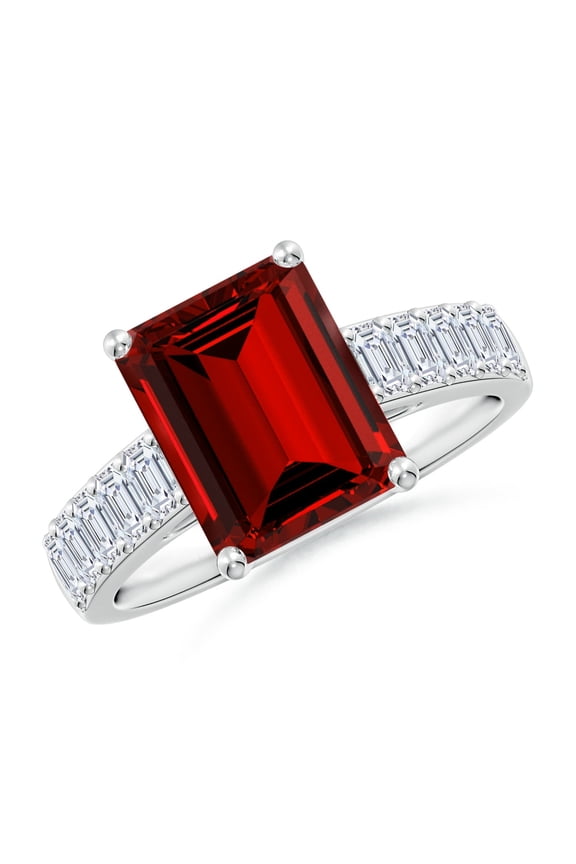 Lab Grown 4 Ct Emerald-Cut Ruby Ring with Diamond Accents for Women in 925 Sterling Silver (Size-10x8mm) | July Birthstone, Birthday, Anniversary, Jewelry Gift for Women | Lab-Grown Ruby Ring