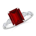 thumbnail image 1 of ANGARA Lab Grown 3 Ct Emerald-Cut Ruby Side Stone Engagement Ring for Women in 14K White Gold (Size-9x7mm) | July Birthstone, Birthday, Anniversary, Jewelry Gift for Women | Lab-Grown Ruby Ring, 1 of 7
