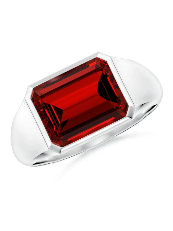 Lab Grown 4 Ct Emerald-Cut Ruby Signet Ring for Women in 14K White Gold (Size-10x8mm) | July Birthstone, Birthday, Anniversary, Jewelry Gift for Women | Lab-Grown Ruby Ring