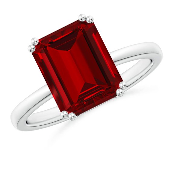 ANGARA Lab Grown 4 Ct Emerald-Cut Ruby Solitaire Classic Engagement Ring for Women in 14K White Gold (Size-10x8mm) | July Birthstone, Anniversary, Jewelry Gift for Women | Lab-Grown Ruby Ring
