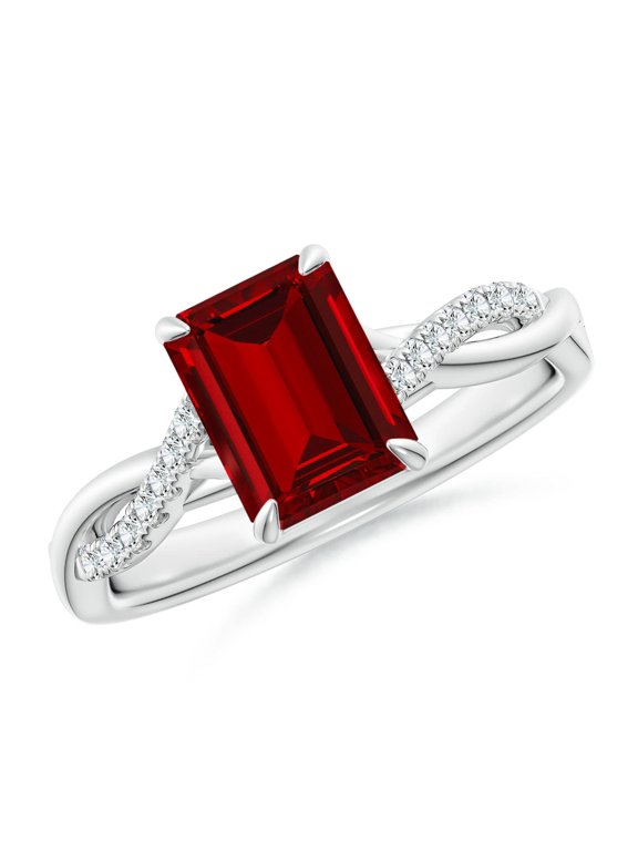 Lab Grown 1.6 Ct Emerald-Cut Ruby Twisted Shank Engagement Ring in 14K White Gold for Women (Size-8x6mm) | July Birthstone, Birthday, Anniversary, Jewelry Gift for Women | Lab Grown Ruby Ring