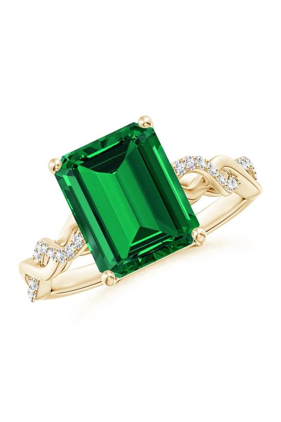 Lab Grown 2.85 Ct Emerald-Cut Solitaire Emerald Infinity Twist Ring for Women in 14K Yellow Gold (Size-10x8mm) | May Birthstone, Anniversary, Jewelry Gift for Women | Lab-Grown Emerald Ring