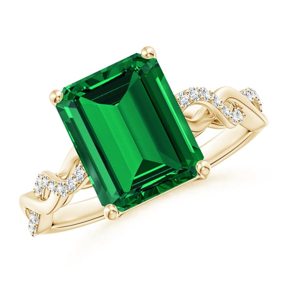 ANGARA Lab Grown 2.85 Ct Emerald-Cut Solitaire Emerald Infinity Twist Ring for Women in 14K Yellow Gold (Size-10x8mm) | May Birthstone, Anniversary, Jewelry Gift for Women | Lab-Grown Emerald Ring
