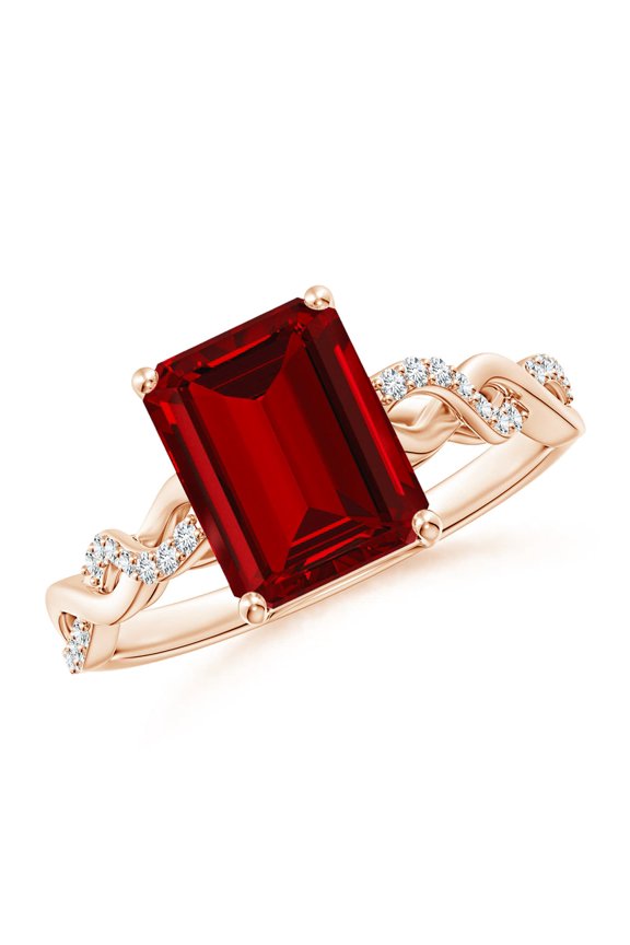 Lab Grown 3 Ct Emerald-Cut Solitaire Ruby Infinity Twist Ring for Women in 14K Rose Gold (Size-9x7mm) | July Birthstone, Birthday, Anniversary, Jewelry Gift for Women | Lab-Grown Ruby Ring