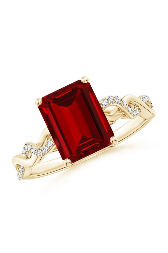 Lab Grown Emerald-Cut Solitaire Ruby Infinity Twist Ring for Women in 14K Yellow Gold (Size-9x7mm) | July Birthstone Jewelry for Her | Lab-Grown Ruby Engagement Rings