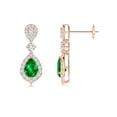 thumbnail image 1 of ANGARA Lab Grown Emerald and Diamond Halo Teardrop Earrings for Women in 14K Rose Gold (Size-6x4mm) | May Birthstone, Birthday, Anniversary, Jewelry Gift for Women | Lab-Grown Emerald Earrings, 1 of 4