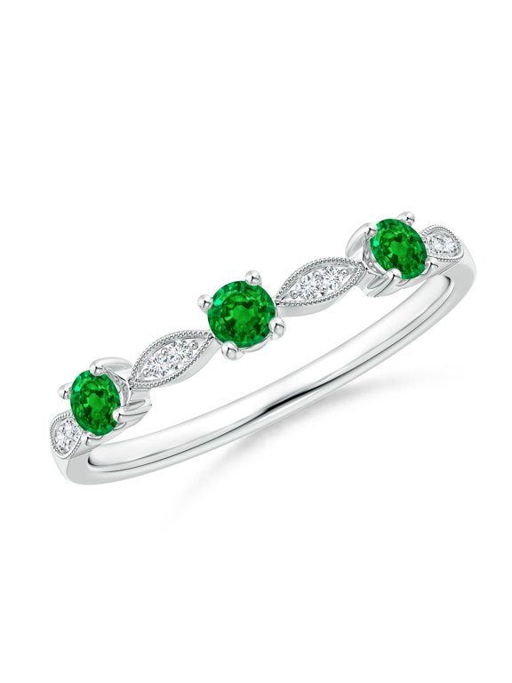 Lab Grown Emerald & Diamond Marquise and Dot Ring for Women in 925 Sterling Silver (Size-2.7mm) | May Birthstone Jewelry for Her | Lab-Grown Emerald Ring