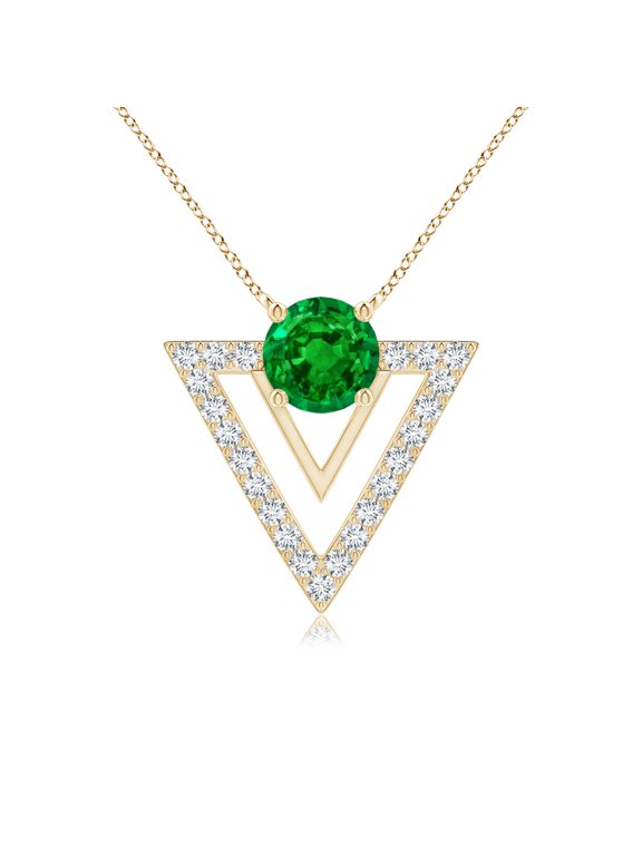 Lab Grown Emerald and Diamond Triangular Taurus Pendant for Women in 14K Yellow Gold (Size-5mm) | May Birthstone, Birthday, Anniversary, Jewelry Gift for Women | Lab-Grown Emerald Necklace