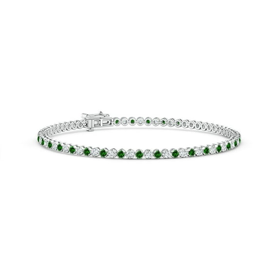 ANGARA Lab Grown Classic Round Emerald and Lab Diamond Tennis Bracelet for Women in 14K White Gold (Size-1.5mm) | May Birthstone, Anniversary, Jewelry Gift for Women | Lab-Grown Emerald Bracelet