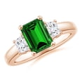 thumbnail image 1 of ANGARA Lab Grown 1.5 Ct Emerald and Lab Diamond Three Stone Ring for Women in 14K Rose Gold (Size-8x6mm) | May Birthstone, Birthday, Anniversary, Jewelry Gift for Women | Lab-Grown Emerald Ring, 1 of 8