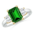 thumbnail image 1 of ANGARA Lab Grown 2.25 Ct Emerald and Lab Diamond Three Stone Ring for Women in 14K White & Yellow Gold (Size-9x7mm) | May Birthstone, Anniversary, Jewelry Gift for Women | Lab-Grown Emerald Ring, 1 of 9